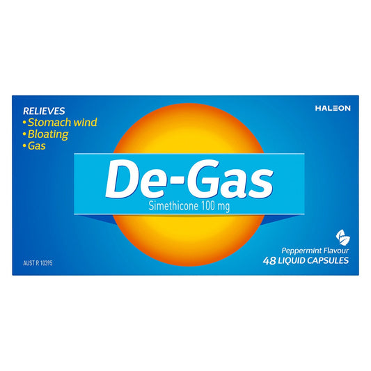 De-Gas 48 Liquid Capsules for Stomach Wind, Bloating, Gas - Simethicone 100mg - Auzzistore