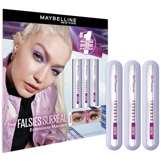 Maybelline Falsies Surreal Extensions Mascara +36% Length 10x Volume Hybrid Fiber Technology Helix Brush 24H Wear - Auzzistore