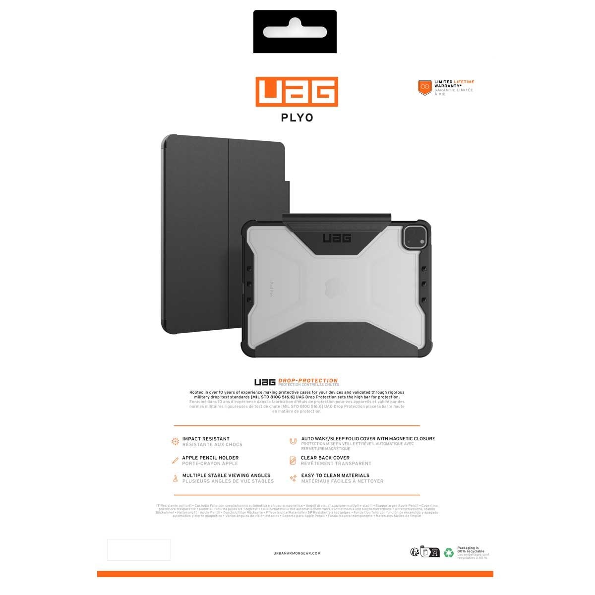 UAG Plyo Apple iPad Pro M4 5th Gen Folio Rugged Case Black-Ice 124477114043