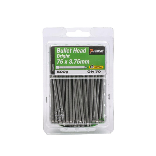 Paslode Bullet Head Nails 75mm Bright Steel 500g 70 Pack - Auzzistore