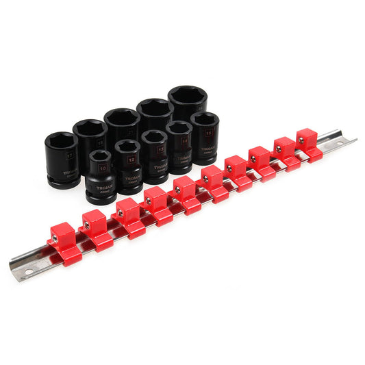 Trojan 10 Piece 1/2" Drive Impact Socket Rail Set - Metric CR-MO Sockets – view 2 - Auzzistore