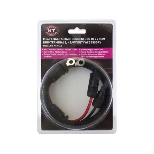 Kt Solar Connector MC4 Plug Socket to 8mm Ring Terminals KT70568 - 600mm - Black - TUV Certified - Durable – view 2 - Auzzistore