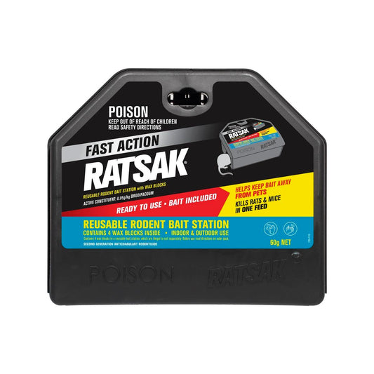 RATSAK Fast Action Rodent Bait Station - 4 Wax Blocks - Lockable - Reusable - Auzzistore
