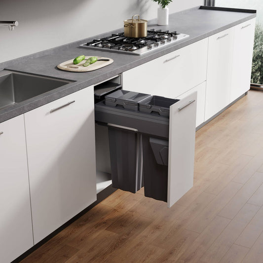 Kaboodle 2 x 16L Side Mount Pullout Bin 300mm Base Cabinet - Grey - Easy Installation – view 2