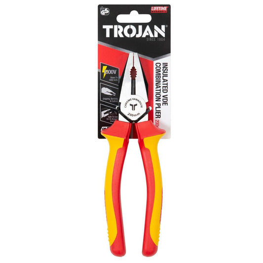 Trojan 200mm Vde Combination Plier - Ergonomic Anti-Slip Handles - CRV - Auzzistore