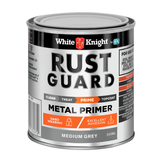 White Knight Rust Guard Metal Primer Paint 0.25L - Medium Grey - Anti-Corrosive - Auzzistore