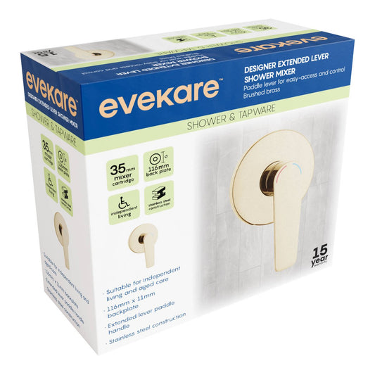 Evekare 35mm Brushed Brass Extended Lever Shower Mixer - Easy Use - Aged Care – view 2