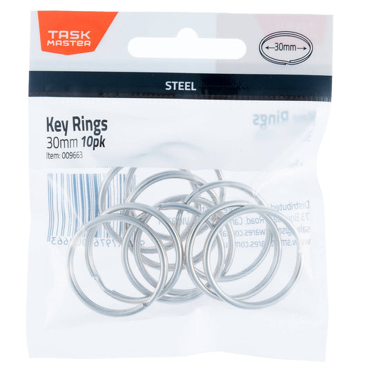 Taskmaster 30mm Key Ring - 10 Pack - Steel - Weather Resistant - Strong