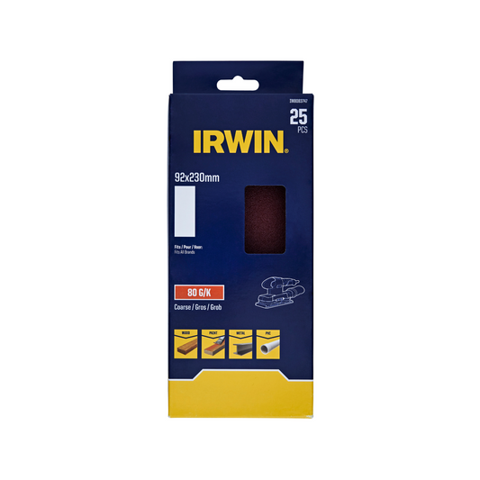 Irwin 1/3 Sand Sheet 80 Grit 25 Pack 92 x 230mm - Medium Stock Removal - Auzzistore