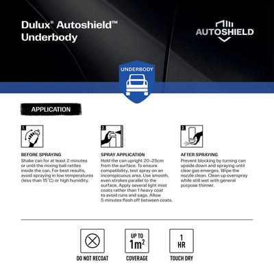 Dulux Autoshield Spray Paint 340g Black Underbody Coat - Stone Chip Protection