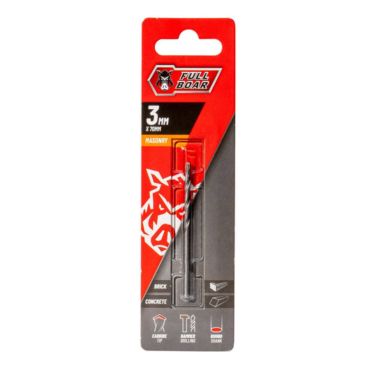 Full Boar 3mm TCT Masonry Drill Bit - Tungsten Carbide - Durable - Auzzistore