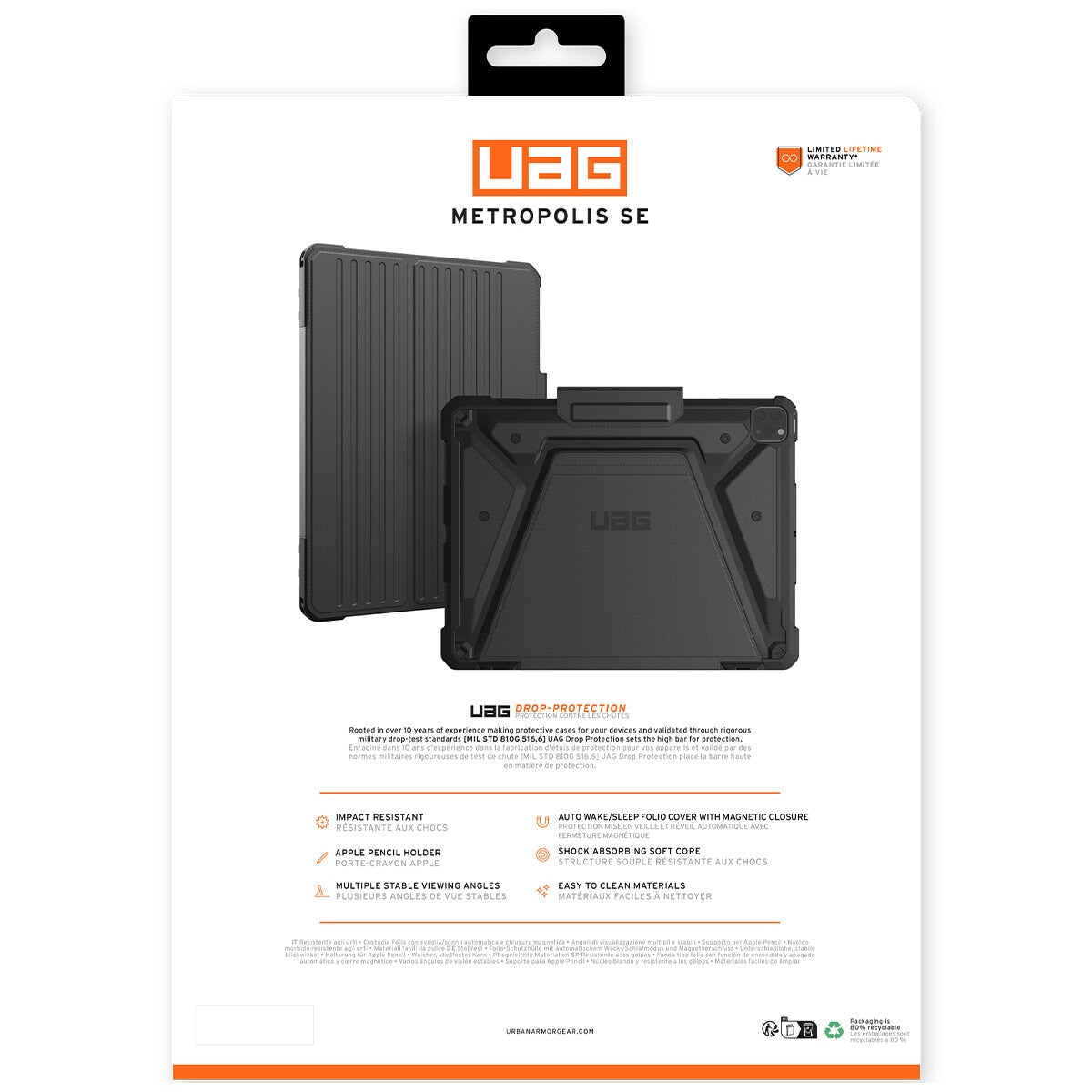 UAG Metropolis SE Apple iPad Pro M4 7th Gen Folio Rugged Case Black 124476114040