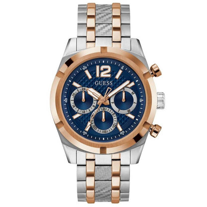 GUESS Resistance Two Tone Men's Watch GW0714G3 Blue & Rose Gold Multifunction Dial 44mm Silver Case
