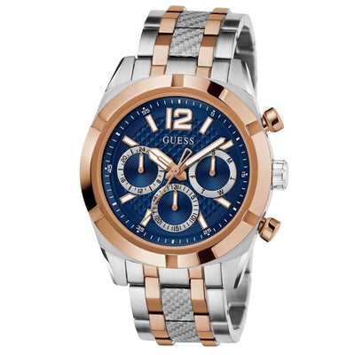 GUESS Resistance Two Tone Men's Watch GW0714G3 Blue & Rose Gold Multifunction Dial 44mm Silver Case