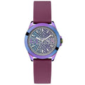 GUESS Menagerie Iridescent Analog Women's Watch GW0749L3 - 36mm Iridescent Case, Plum Silicone Strap, Python Digital Print Dial