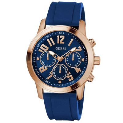 GUESS Men's Watch GW0708G3 Navy Blue Silicone Strap, Rose Gold Case, Blue Dial