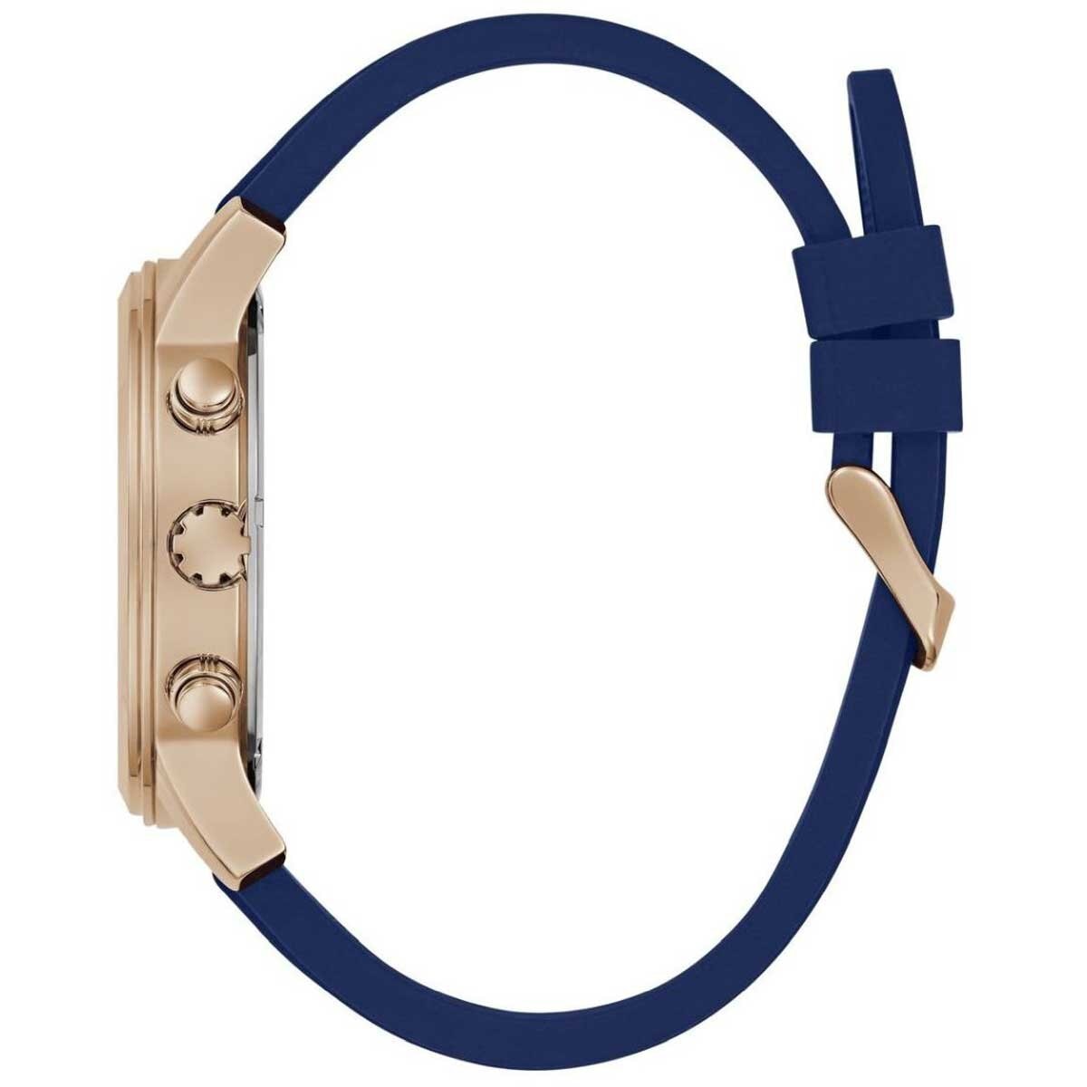 GUESS Men's Watch GW0708G3 Navy Blue Silicone Strap, Rose Gold Case, Blue Dial