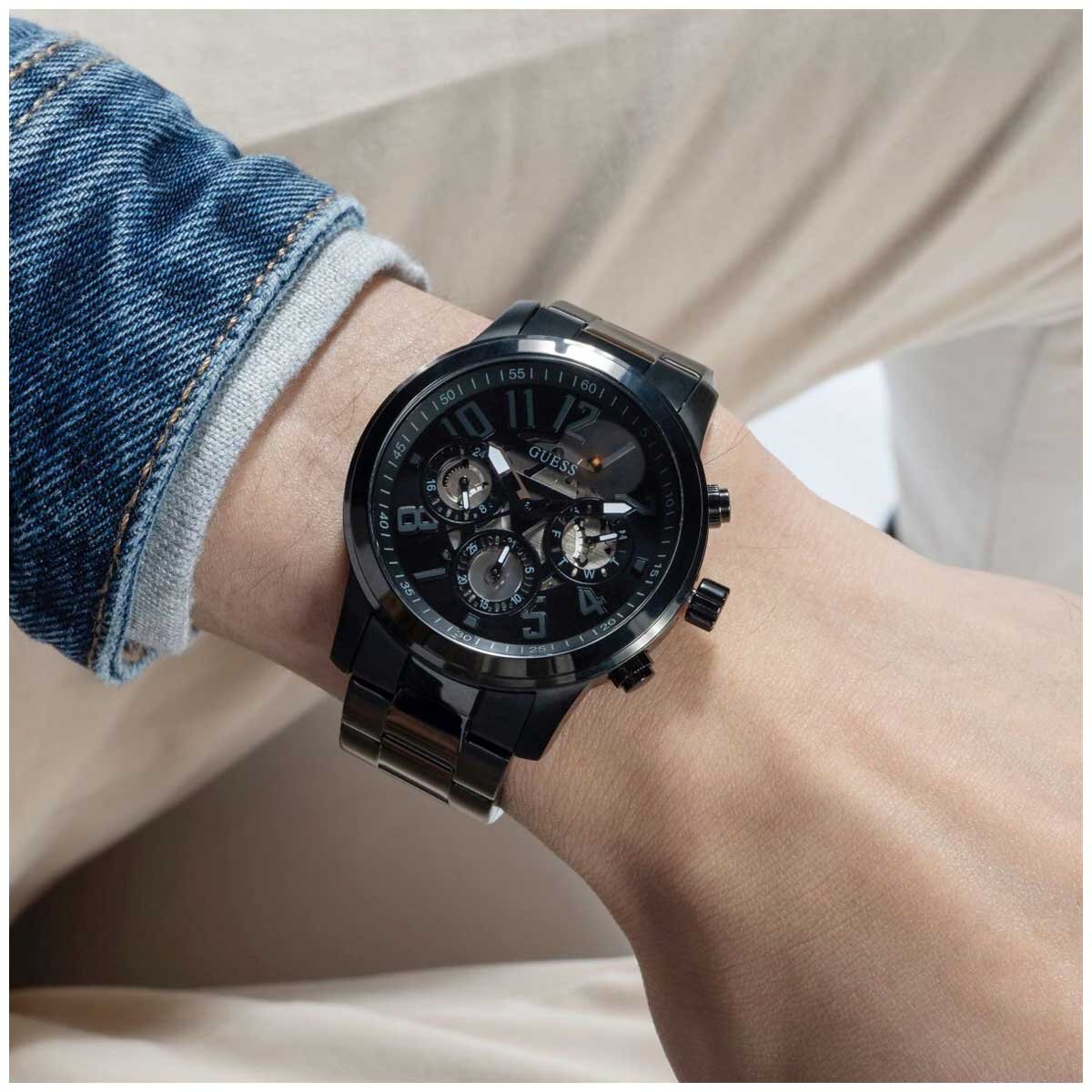 GUESS Men's Watch GW0627G3 Black Dial Multifunction Chronograph 44mm Black IP Stainless Steel Bracelet