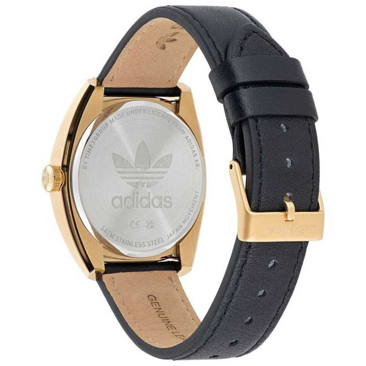 Adidas Originals Edition One Gold Tone Black Strap Watch AOFH22512 - Innovative Design, Gold Tone Trefoil Logo, Stainless Steel Case, Black Leather Strap