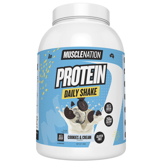 Muscle Nation Daily Shake Protein 1.8kg Cookies & Cream - High Protein Powder with 19.7g Protein, 0.9g Fat, 6.9g Carbs
