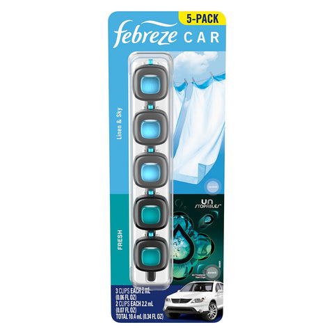 Febreze Car Vent Clips 5 Pack Linen And Sky Fresh - Long Lasting Freshness, Easy Installation, Odour Fighters - Auzzistore