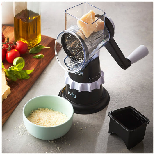 MIU Rotary Food Grater With 5 Replaceable Drums - Stainless Steel, Suction Base, Easy to Clean - Auzzistore