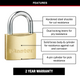 Master Lock 40mm Brass Keyed Padlock - Solid Brass - Cut Resistant