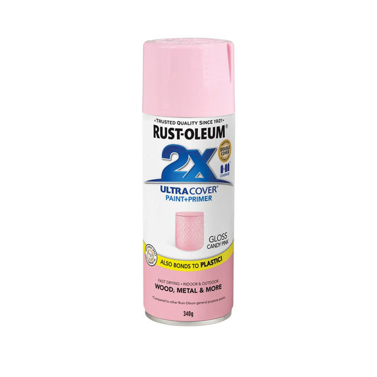 Rust Oleum 2X Ultra Cover Gloss Spray Paint - Candy Pink - 340g - Fast-Drying - Any-Angle Spray - Auzzistore