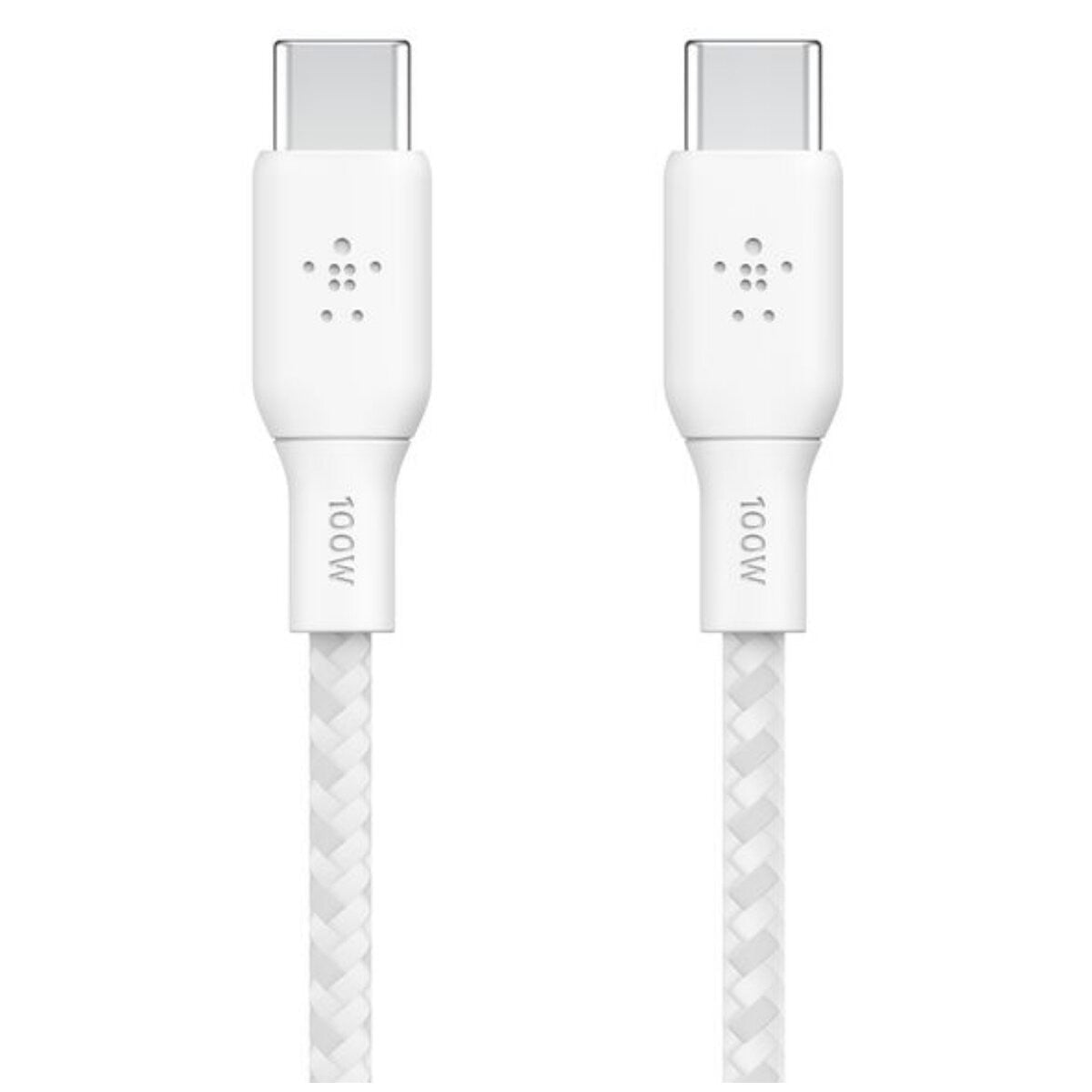 Belkin BoostCharge 2m White 100W USB-C to USB-C Cable CAB014BT2MWH - Durable Braided Nylon, Fast Data Transfer, 30,000 Bends, 2-Year Warranty