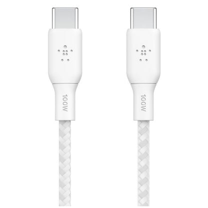 Belkin BoostCharge 2m White 100W USB-C to USB-C Cable CAB014BT2MWH - Durable Braided Nylon, Fast Data Transfer, 30,000 Bends, 2-Year Warranty