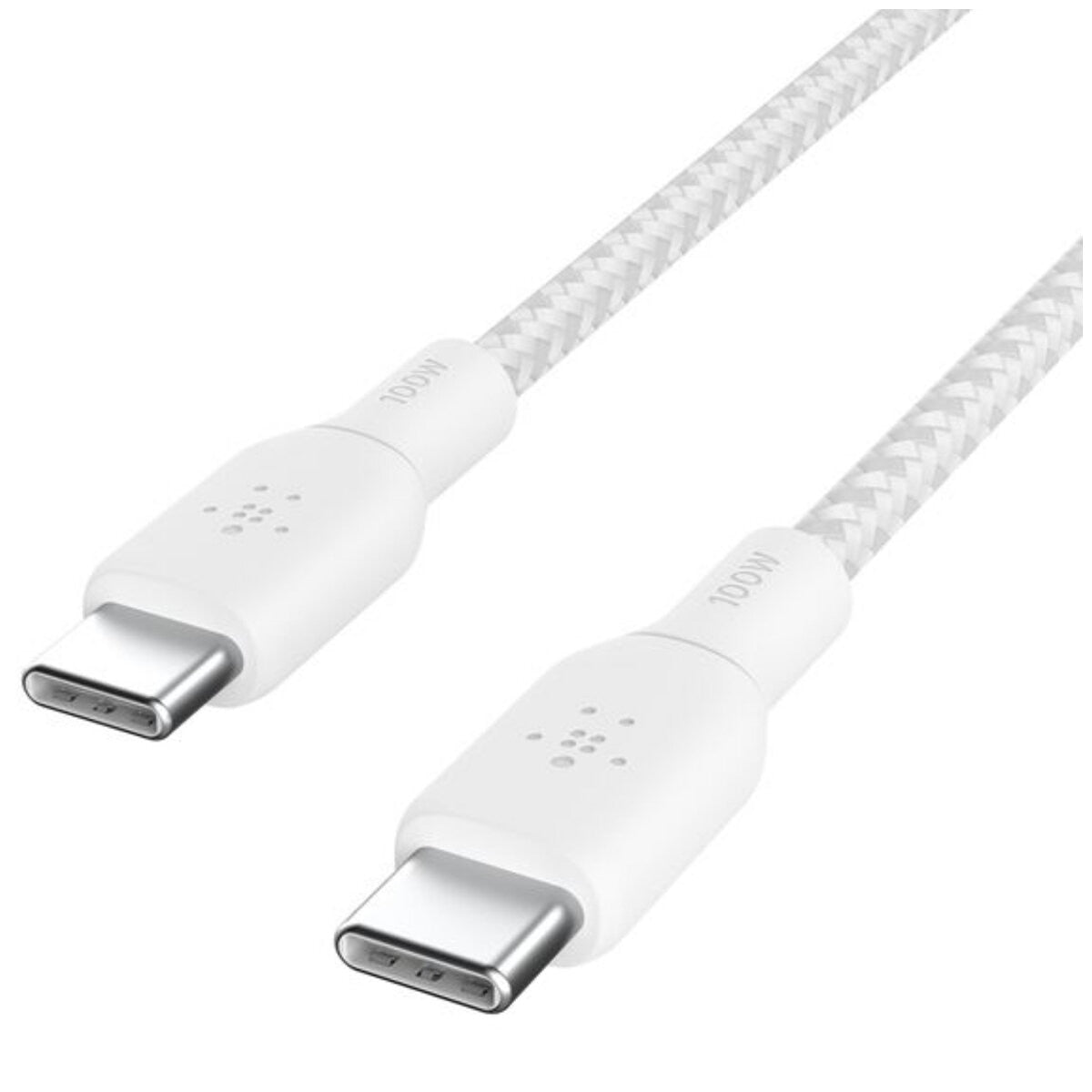 Belkin BoostCharge 2m White 100W USB-C to USB-C Cable CAB014BT2MWH - Durable Braided Nylon, Fast Data Transfer, 30,000 Bends, 2-Year Warranty