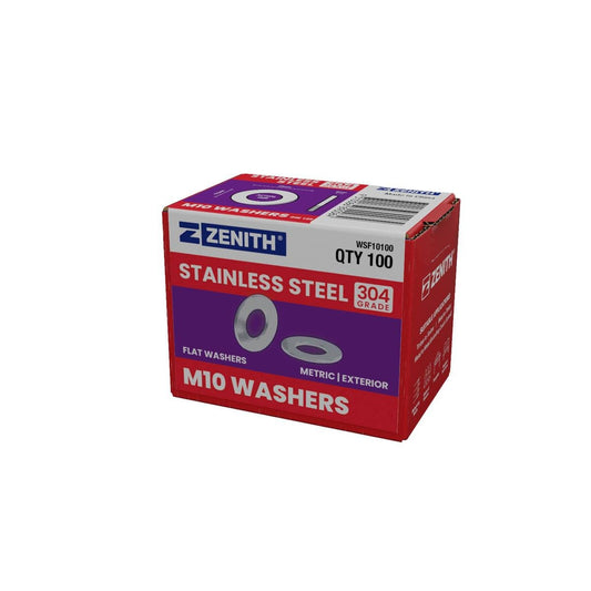 Zenith M10 Stainless Steel 304 Grade Flat Round Washers 100 Pack - Auzzistore
