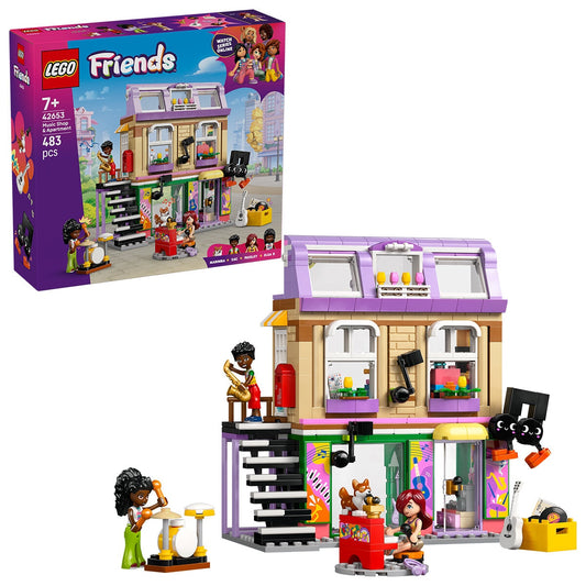 LEGO Friends Music Shop & Apartment 42653 - Music Studio, Recording Booth, Mini-doll Figures, Keyboard, Drum Set, Creative Play - Auzzistore