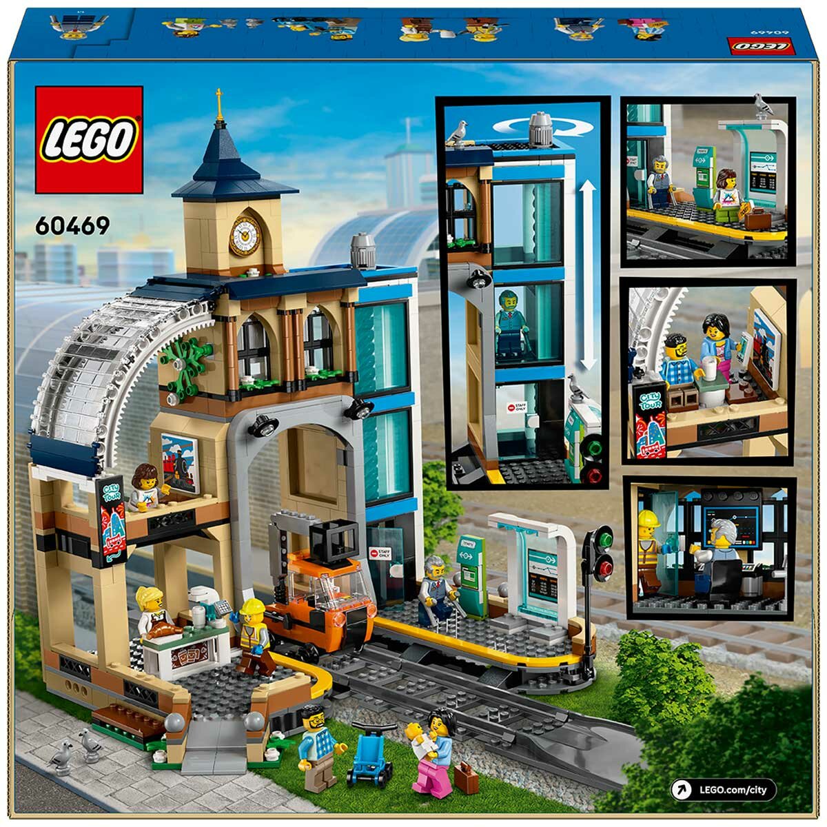 LEGO City Central Train Station 60469 with Clock Tower, Coffee Bar, Lift, and Railway Maintenance Vehicle