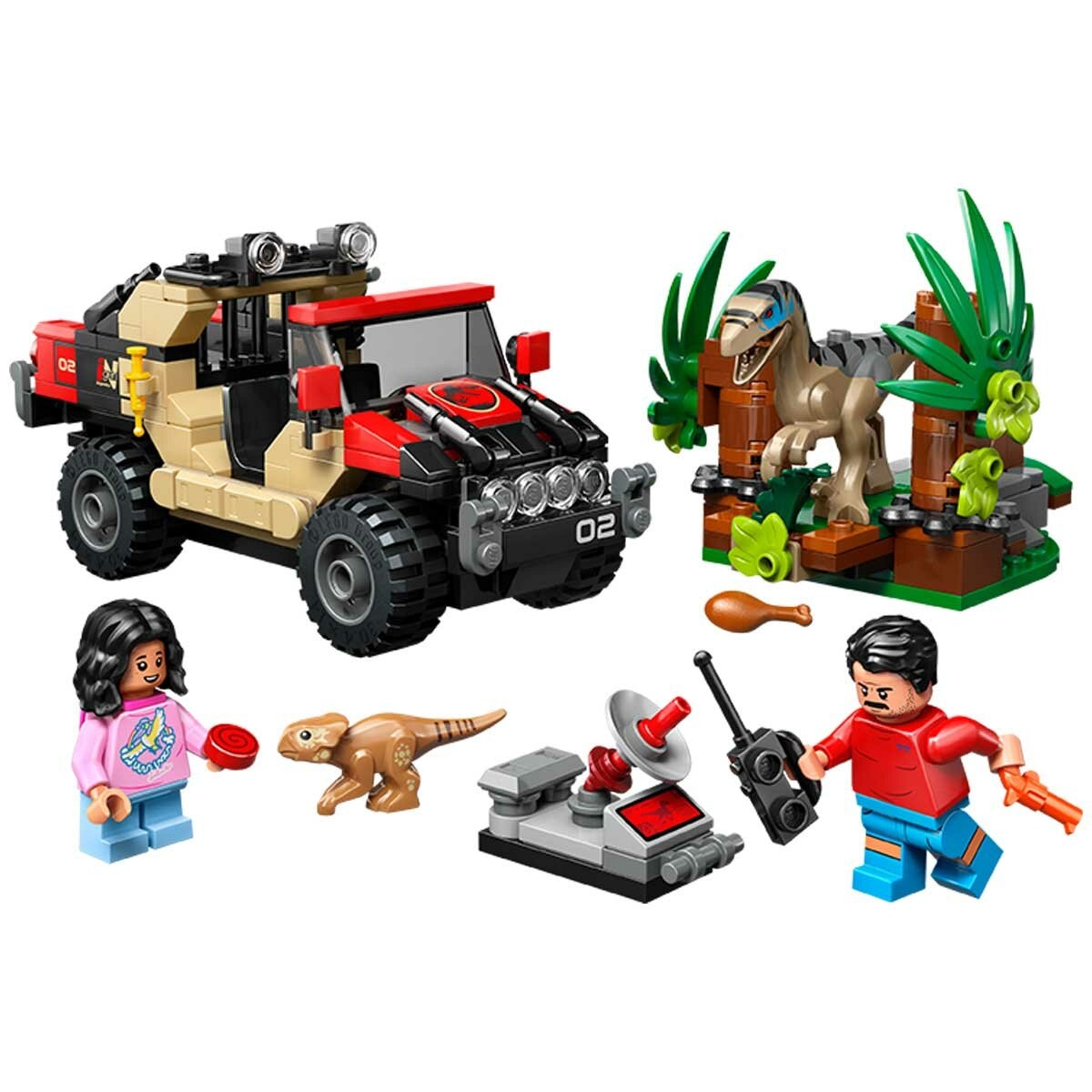 LEGO Jurassic World Raptor Off Road Escape 76972 Dinosaur Playset with Reuben and Isabella Delgado Minifigures, Baby Dolores Pet Dinosaur