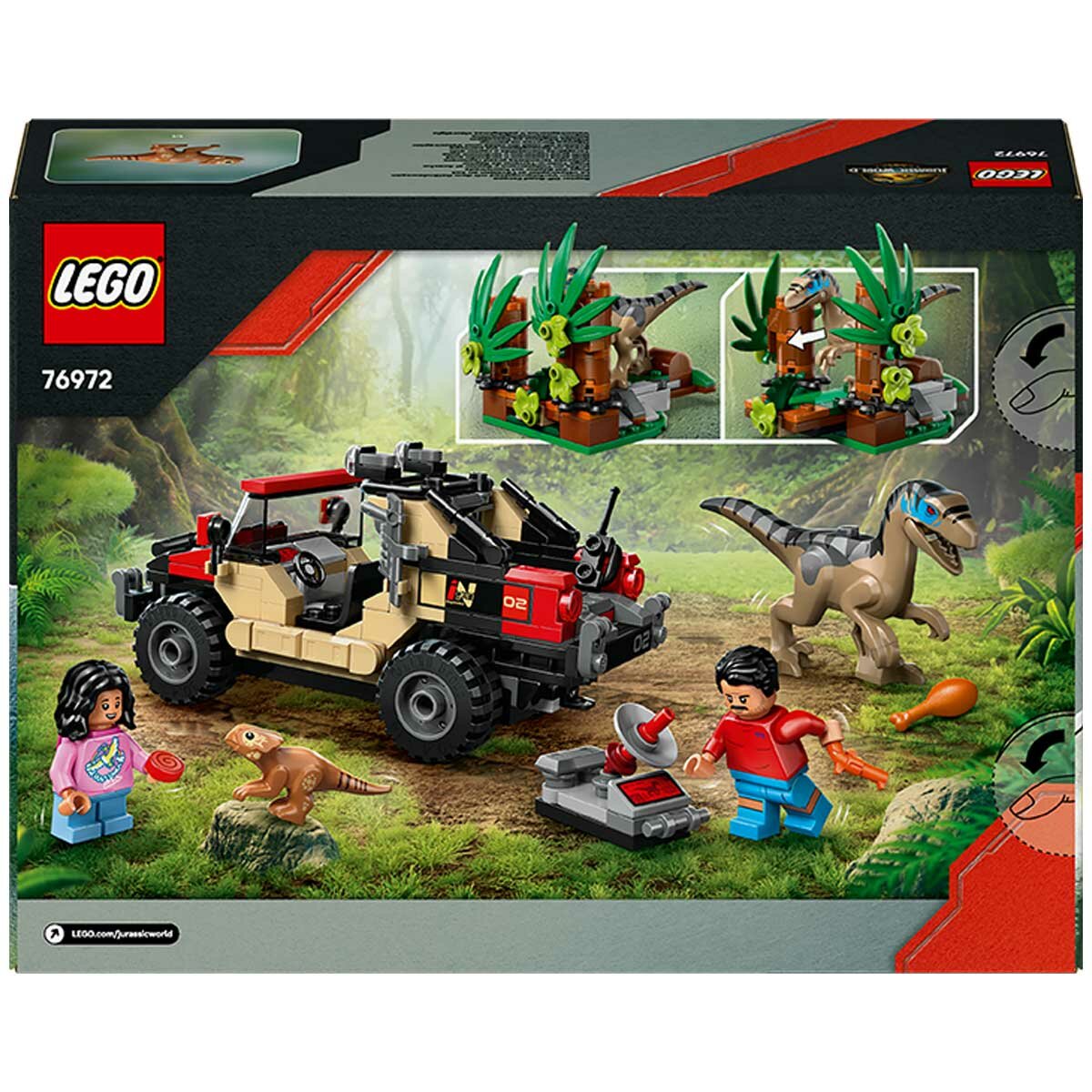 LEGO Jurassic World Raptor Off Road Escape 76972 Dinosaur Playset with Reuben and Isabella Delgado Minifigures, Baby Dolores Pet Dinosaur