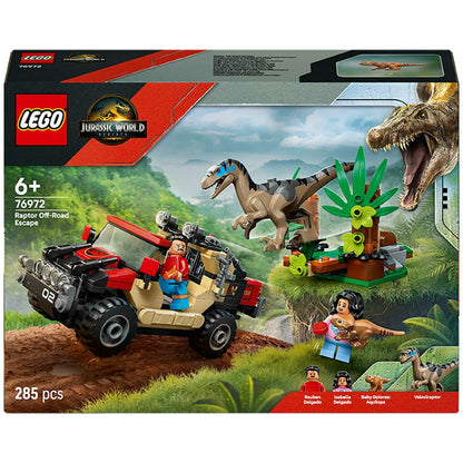 LEGO Jurassic World Raptor Off Road Escape 76972 Dinosaur Playset with Reuben and Isabella Delgado Minifigures, Baby Dolores Pet Dinosaur