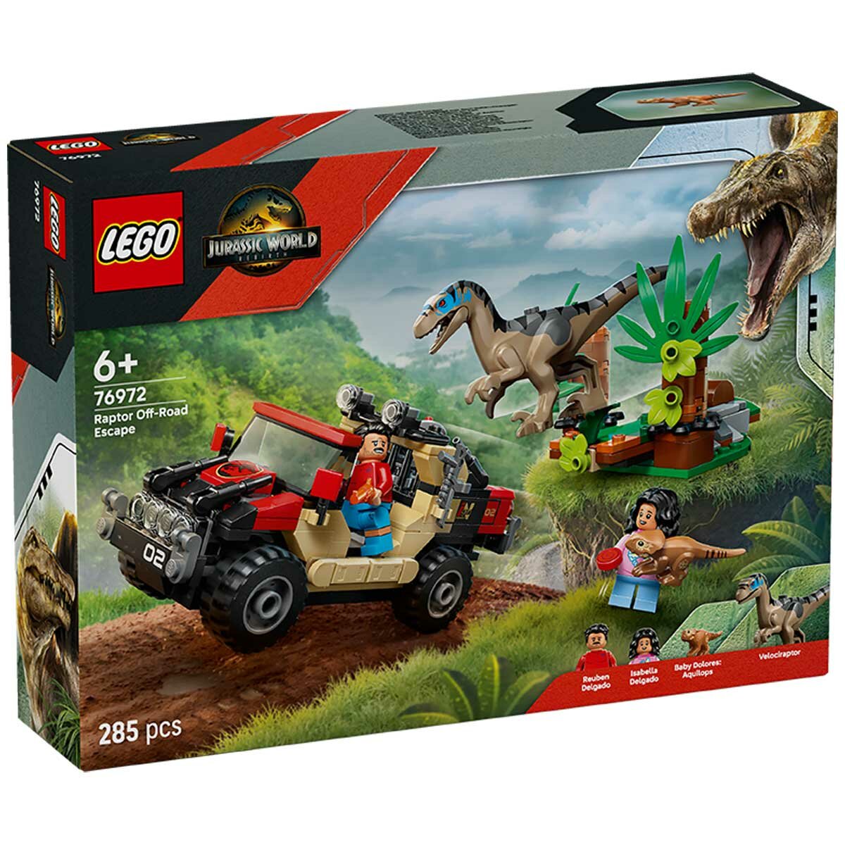 LEGO Jurassic World Raptor Off Road Escape 76972 Dinosaur Playset with Reuben and Isabella Delgado Minifigures, Baby Dolores Pet Dinosaur
