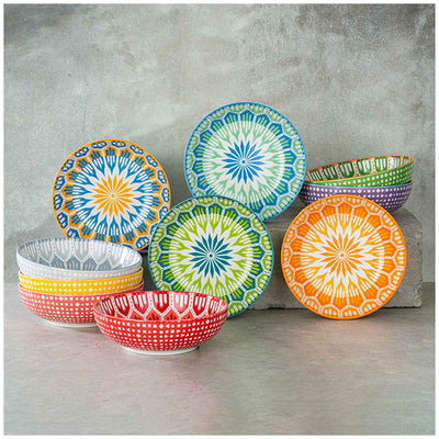 Signature Housewares 10 Piece Arrow Snack Bowl Set | Stoneware, 400ml, 13.9cm, Microwave & Dishwasher Safe