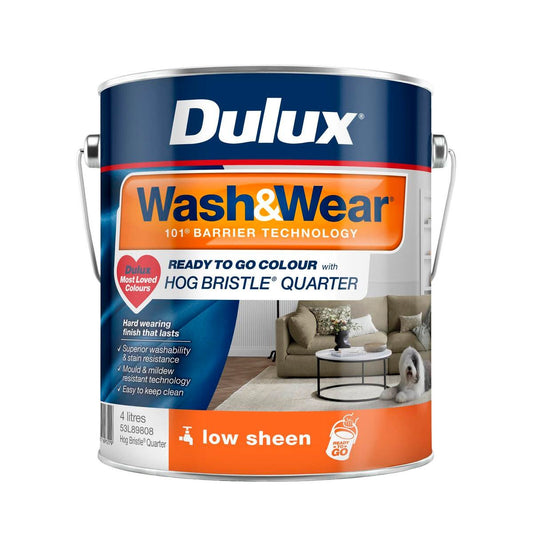 Dulux Wash Wear Low Sheen Interior Paint 4L - Hog Bristle - Easy Clean - Low VOC - Auzzistore