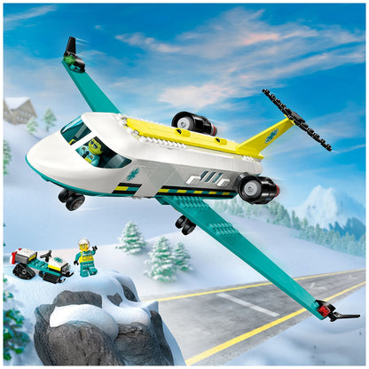LEGO City Emergency Air Ambulance Airplane 60465 with Fold-Down Boarding Stairs, Onboard Medical Lab, Snow Scooter, Airport Scene, and 4 Minifigures