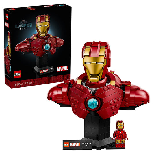 LEGO Marvel Iron Man MK4 Bust 76327 | Collectible Model with 436 Pieces, Adjustable Flaps, Shoulder Cannons, Rotating Head, and Iron Man Minifigure - Auzzistore