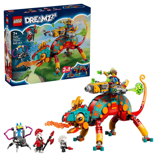 LEGO DREAMZzz Mateo's Fire Chameleon 71492 Building Set | 443 Pieces, Ages 7+ | Transformable Chameleon Toy with Blaster Turret, Jet, Mini Mech - Auzzistore