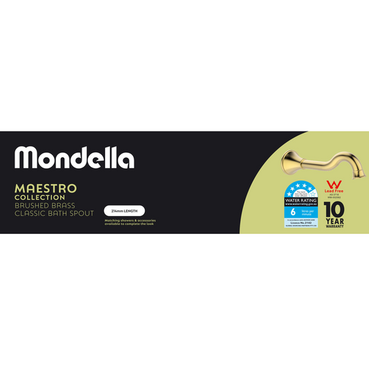 Mondella Brushed Brass Maestro Classic Bath Spout - 214mm - Lead-Free Brass – view 2