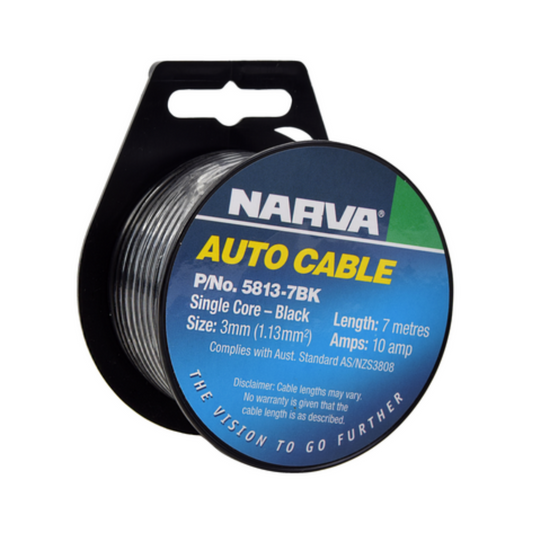 Narva 10A 3mm Black Single Core Cable 7m Copper Wire Durable - Auzzistore