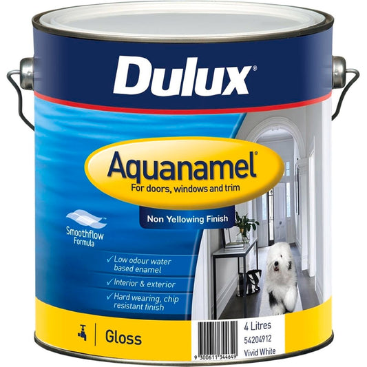 Dulux Aquanamel High Gloss White Enamel Paint 4L Water-Based Durable Finish