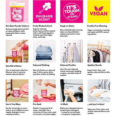 The Pink Stuff Miracle Laundry Oxi Powder Stain Remover - 1kg - 95mm x 145mm - Tough on Stains - Gentle on Fabrics