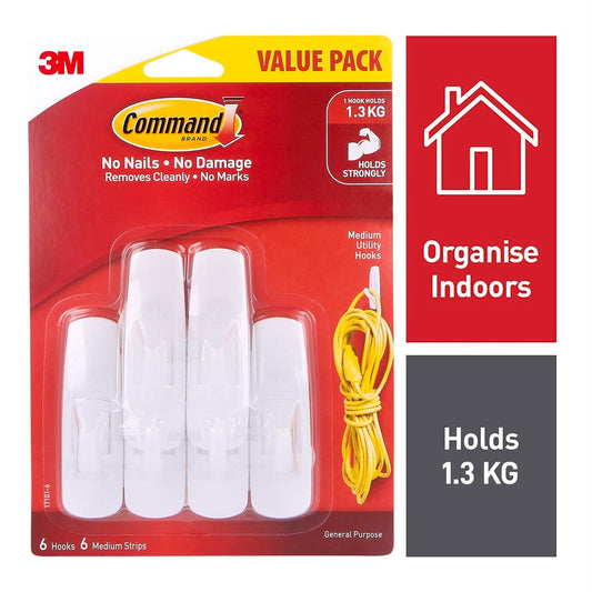 Command Medium Wall Hooks - 25mm x 77mm - Plastic - Damage-Free - 6 Pack – view 2