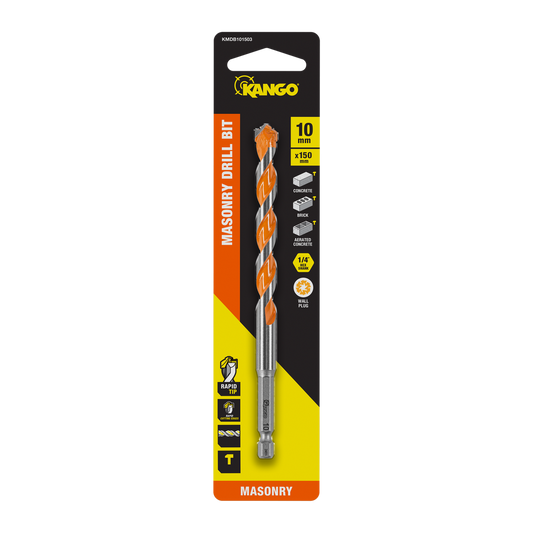 Kango 10mm x 150mm Masonry Drill Bit - Durable Carbide Rapid Tip - Efficient Dust Removal - Auzzistore
