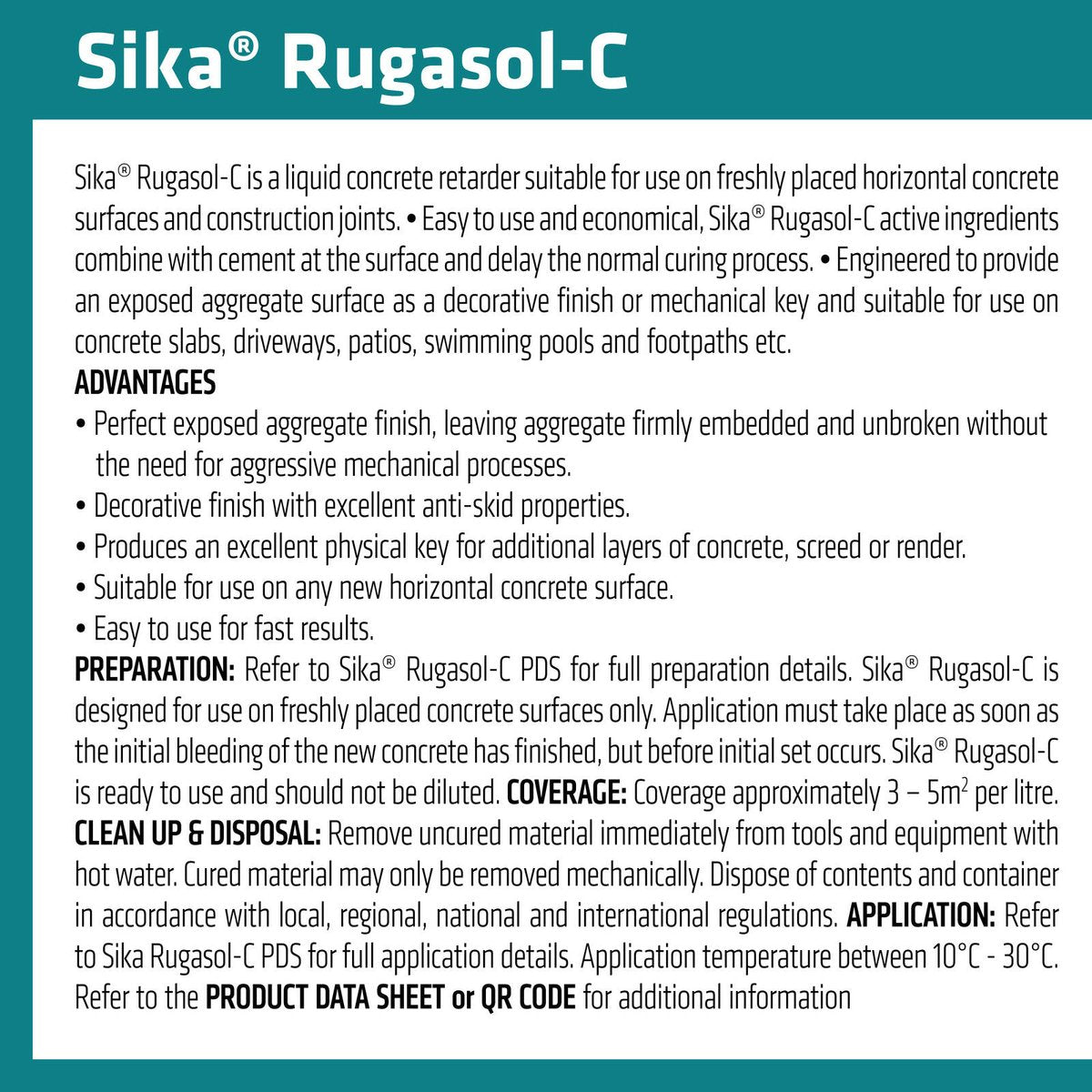 Sika 10L Rugasol C Surface Retarder 493043 - Delays Hydration - 10kg ...